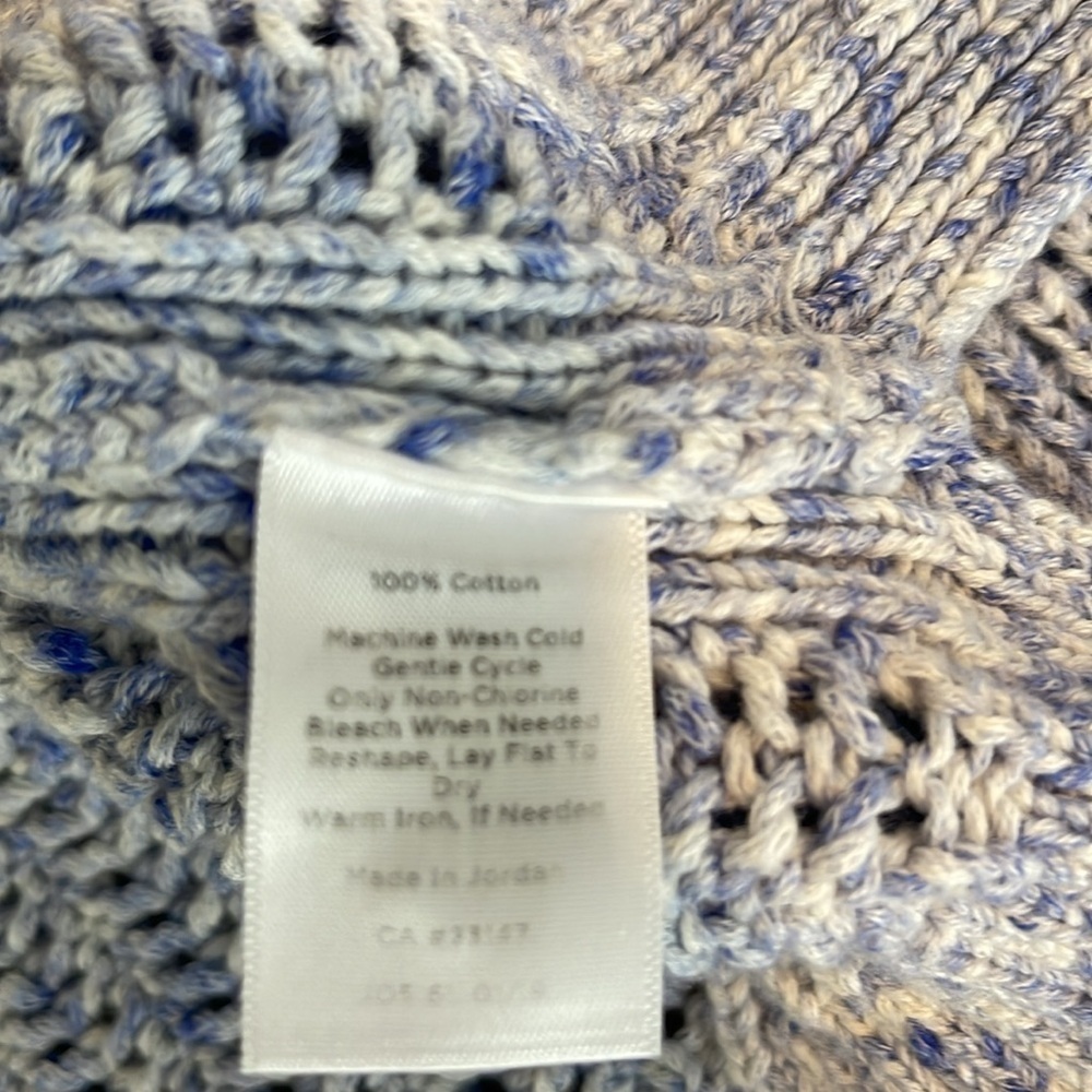 Talbots Blue White Loose Knit Crew Neck Sweater Pullover Medium Cotton - Picture 5 of 8